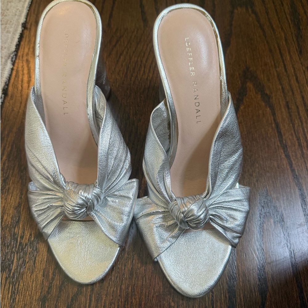 Loeffler Randall Silver Mules with Bow Detail